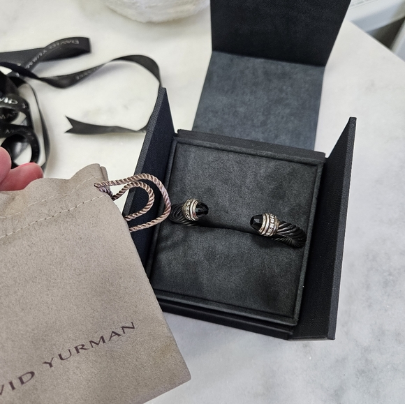 David Yurman black Onyx and dimond bangle cuff bracelet (large) - Picture 4 of 9